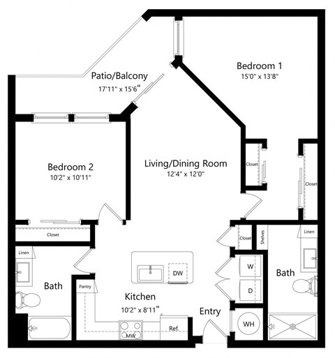 Two Bedroom Floor Plan at Grady Square Luxury Apartments in Tampa FL